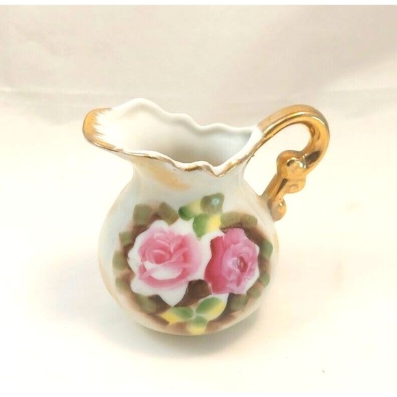 Vintage Brinns Pitsburg Hand Painted 4" Floral Pitcher Japan #T-2008 Gilded - Picture 1 of 8